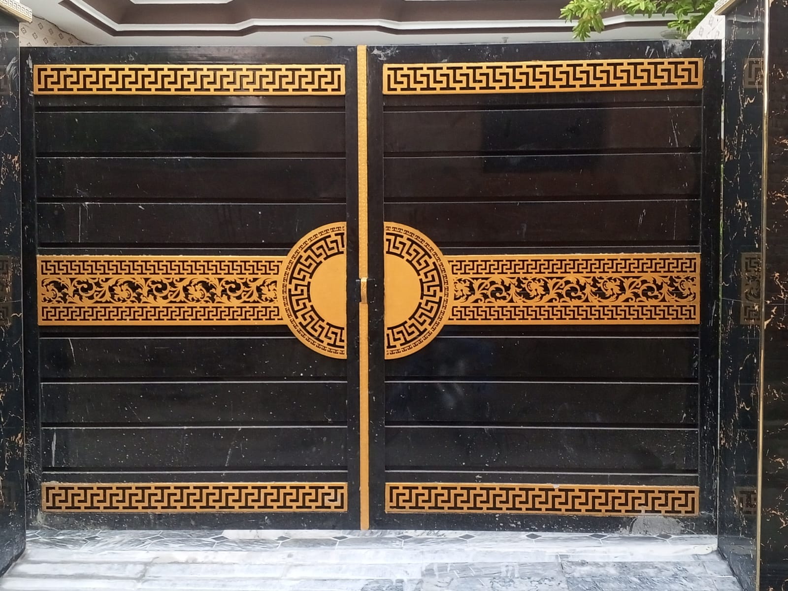 Black and gold designer steel main gate by Sidhu Steel Works